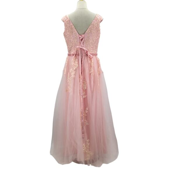 FORMAL 16W plus soft pink beaded embroidered tulle maxi dress gown prom NEW B115 - Picture 2 of 6